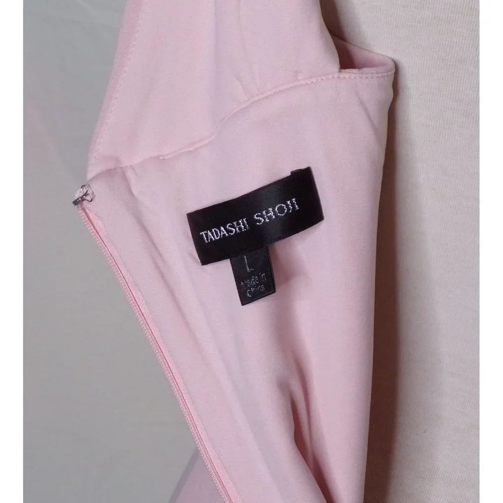 TADASHI SHOJI Cap Sleeve Cross Neck Trumpet Gown Dress Dusty Rose Large 10-12 - Picture 12 of 12